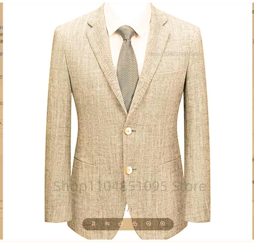 Men Formal Wear Blue - Blazer de costume en lin ajusté
