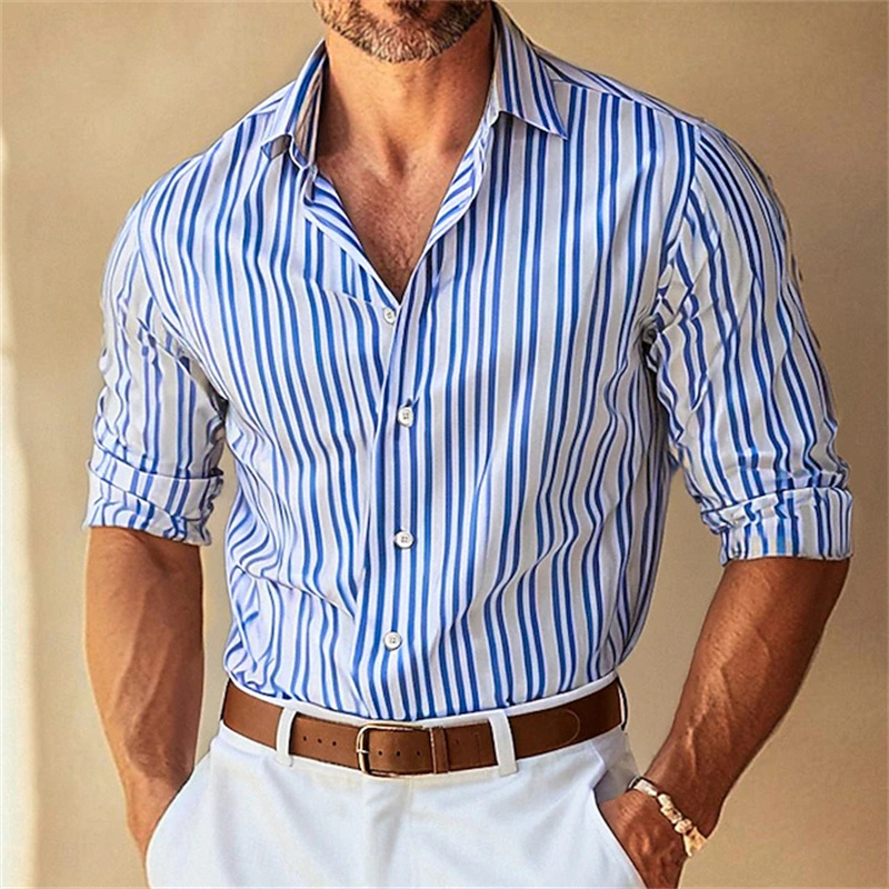 Men Formal Wear Blue - Chemise habillée homme à col rayé