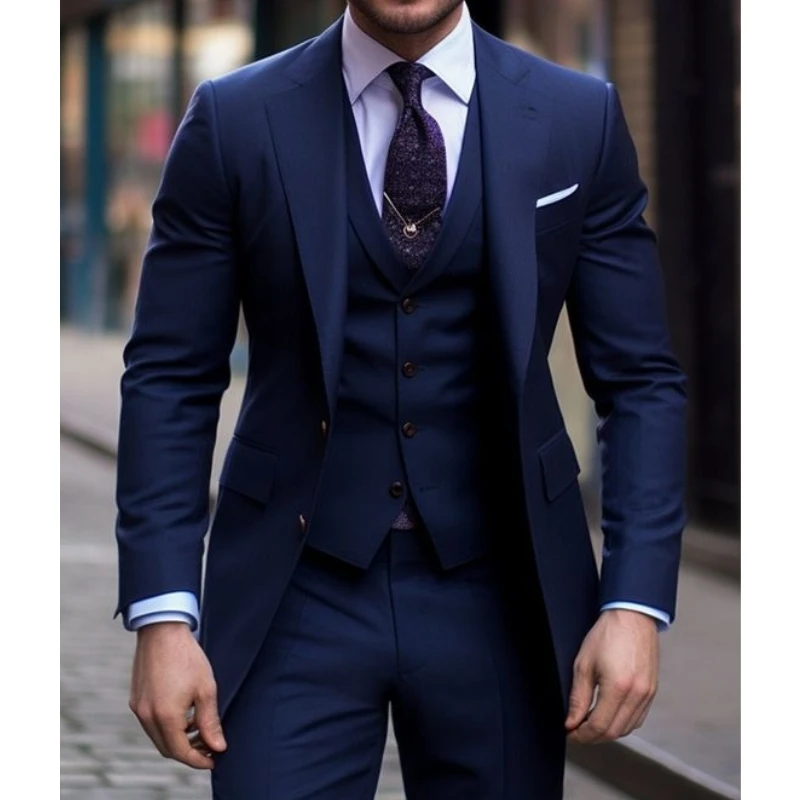 Men Formal Wear Blue - Bleu marine 3 pièces décontracté hommes