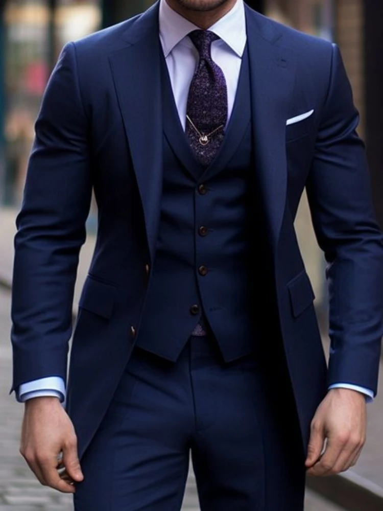 Bleu marine 3 pièces décontrac - Men Formal Wear Blue avis et prix